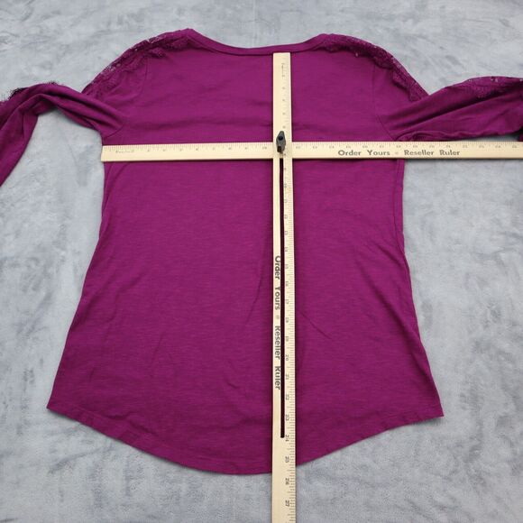 Ana A New Approach Shirt Womens M Purple Long SLeeve Lace Scoop Neck Tee - Picture 5 of 16